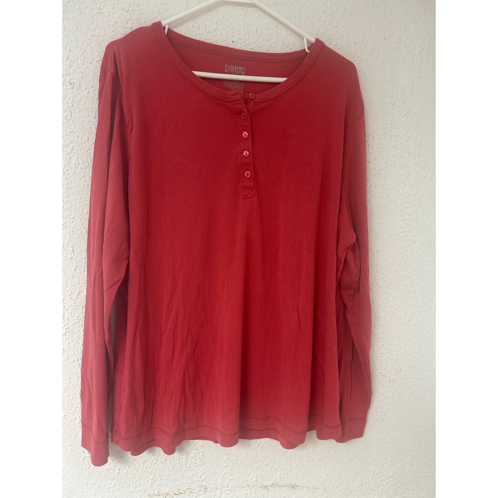 Duluth Trading Co Womens XXL Red Long Sleeve Cotton Henley Top Plus Size